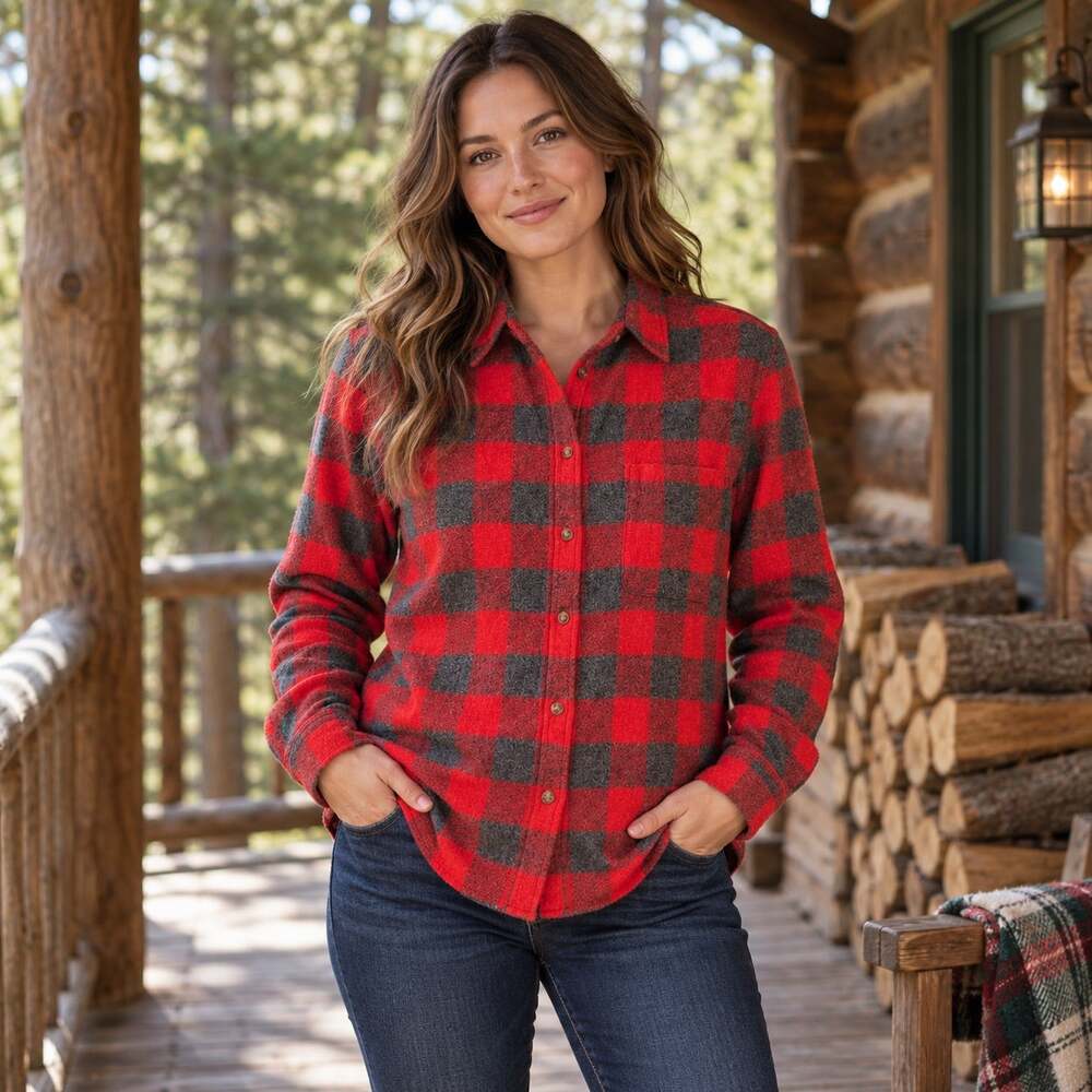 American Eagle Flannel Buffalo Plaid Womens Top Sz L Cabincore Grunge Shirt Red